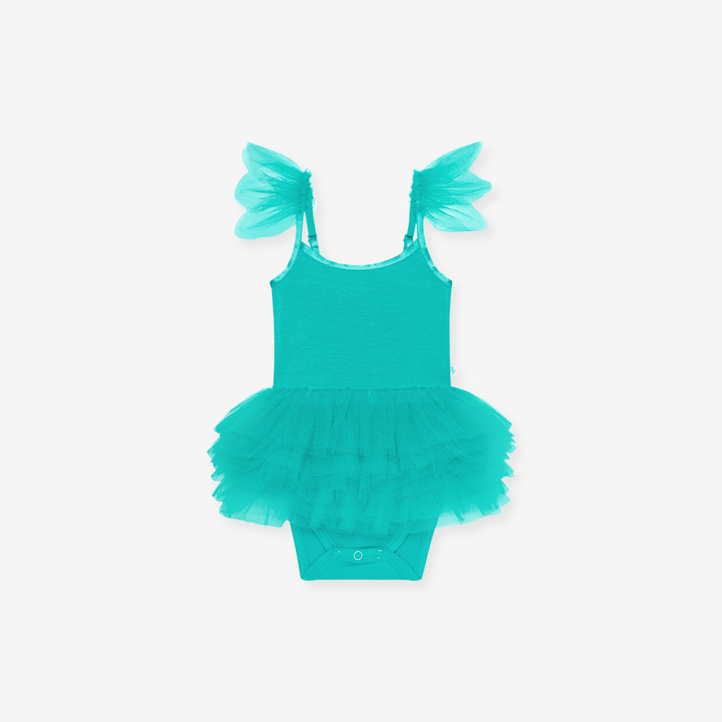 Signature Teal Tulle Smocked Bodysuit Dress
