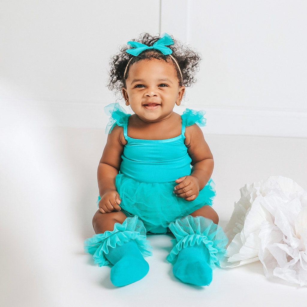 Signature Teal Tulle Smocked Bodysuit Dress