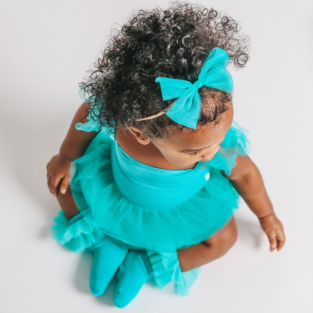 Signature Teal Tulle Smocked Bodysuit Dress