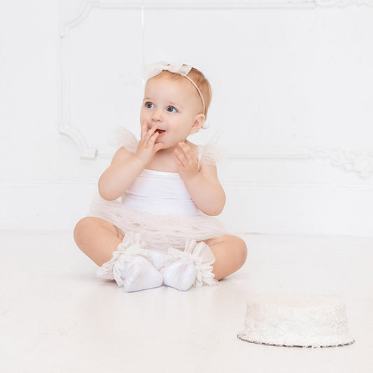 White Tulle Smocked Bodysuit Dress