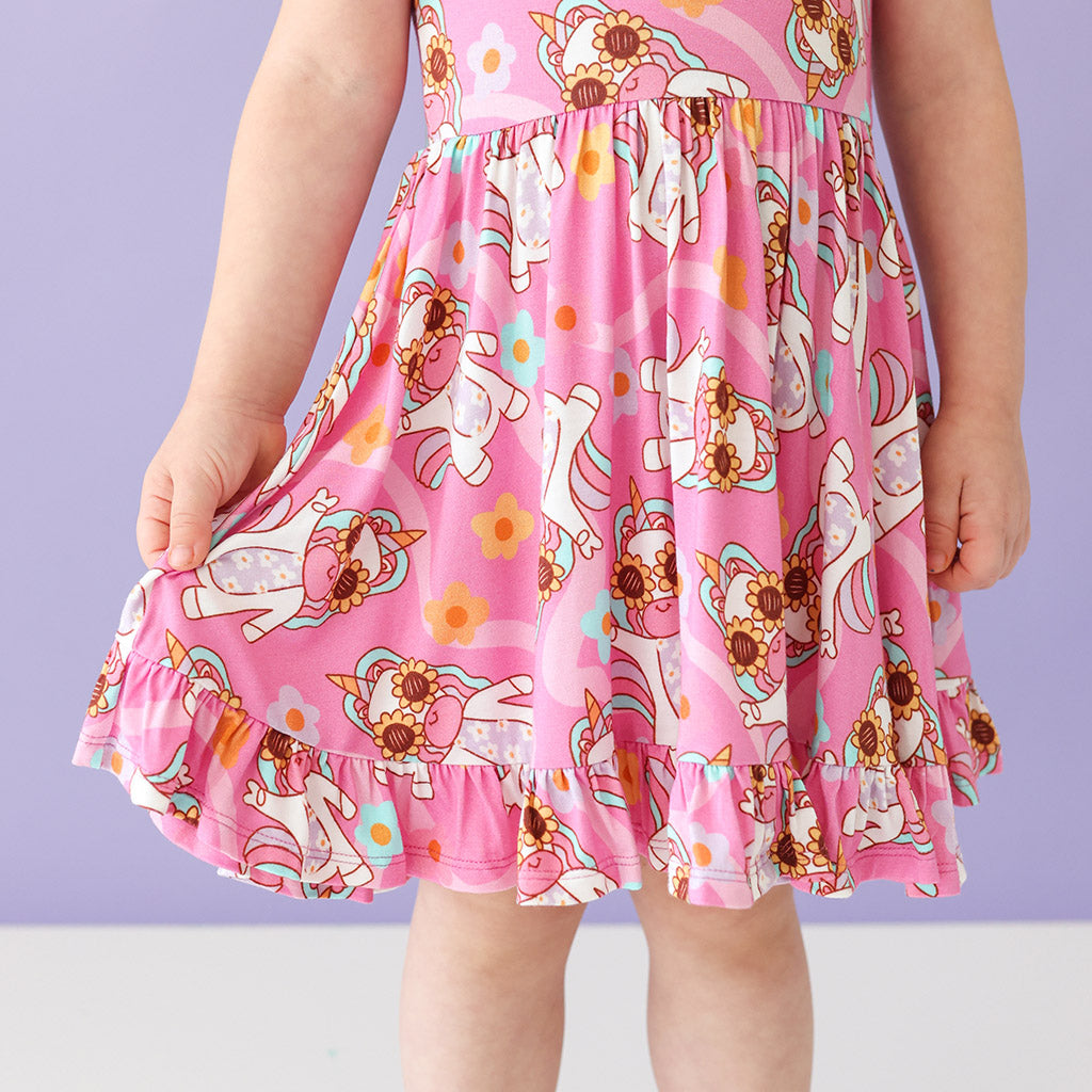 Unicorn Vibes Short Sleeve Ruffled Twirl Dress