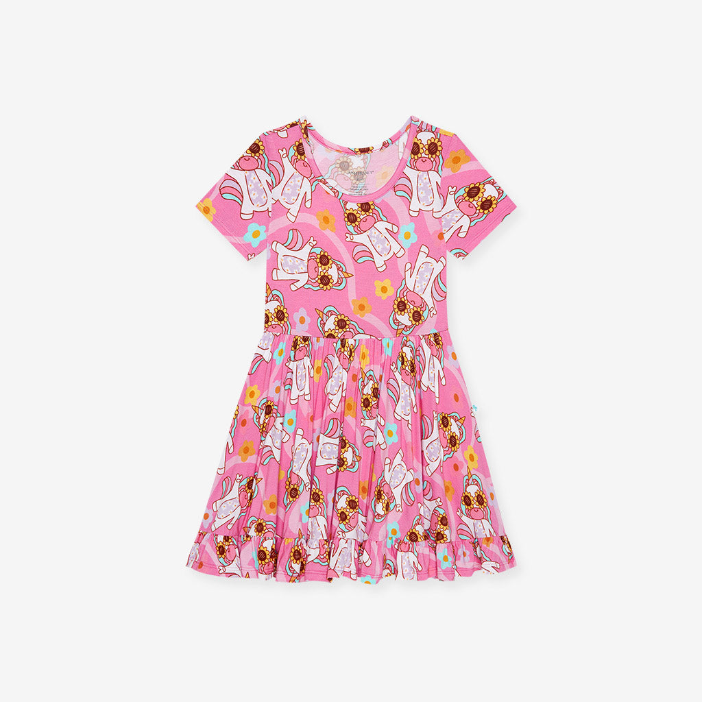 Unicorn Vibes Short Sleeve Ruffled Twirl Dress