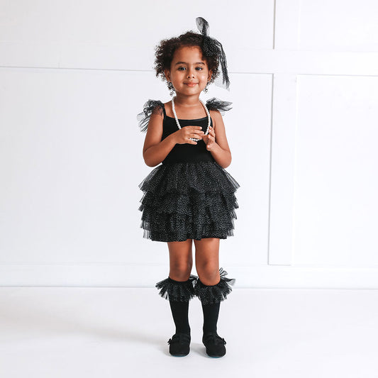 Black Ribbed Tulle Smocked Dress