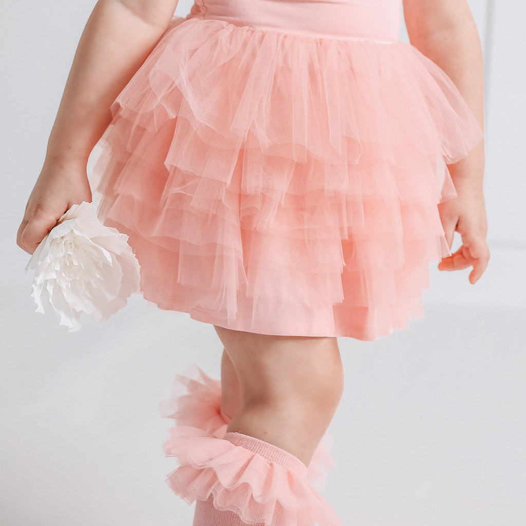 Starry Pink Tulle Smocked Dress