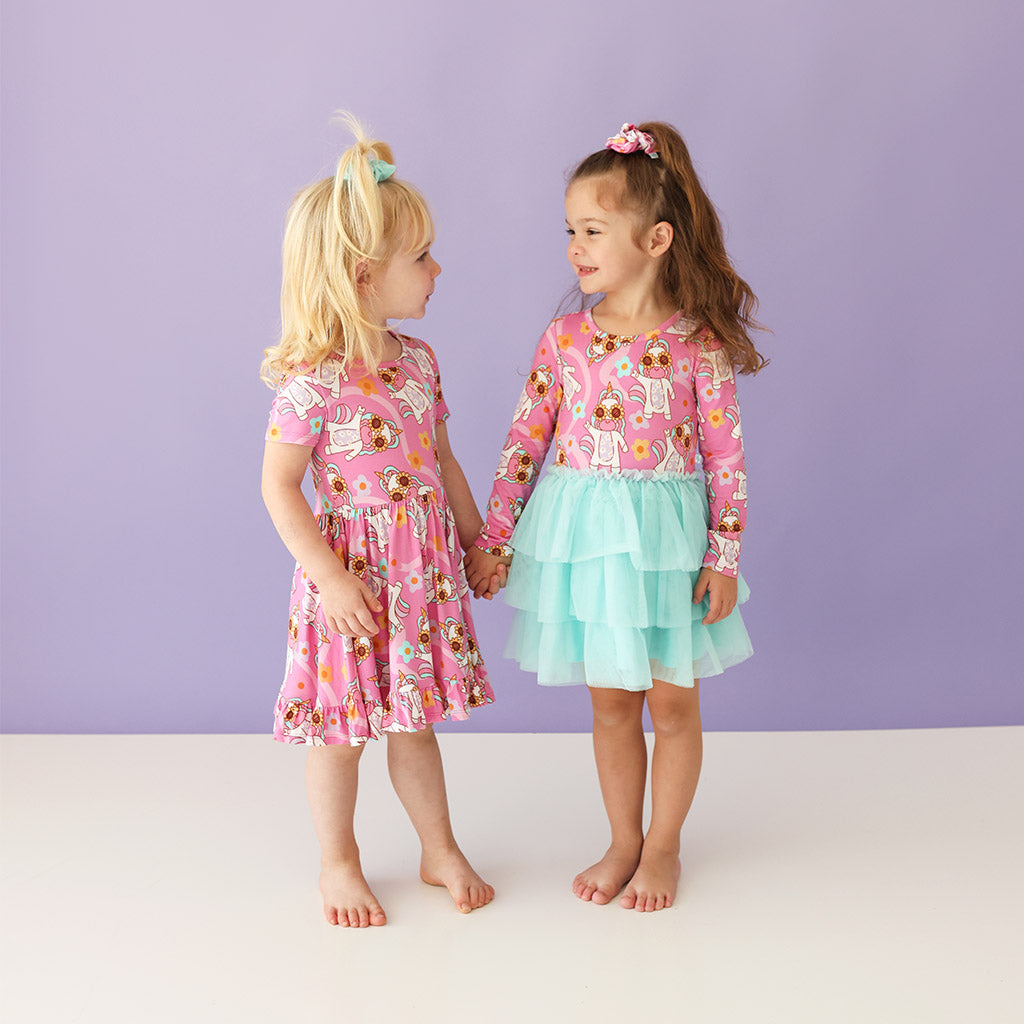 Unicorn Vibes Short Sleeve Ruffled Twirl Dress