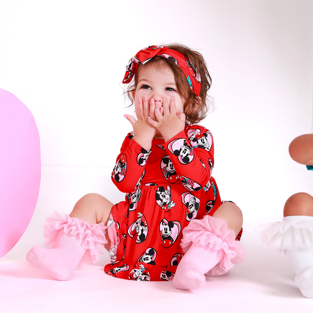Be My Valentine Long Sleeve Ruffled Bodysuit Dress