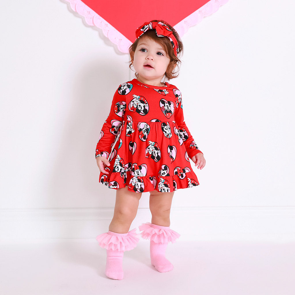 Be My Valentine Long Sleeve Ruffled Bodysuit Dress