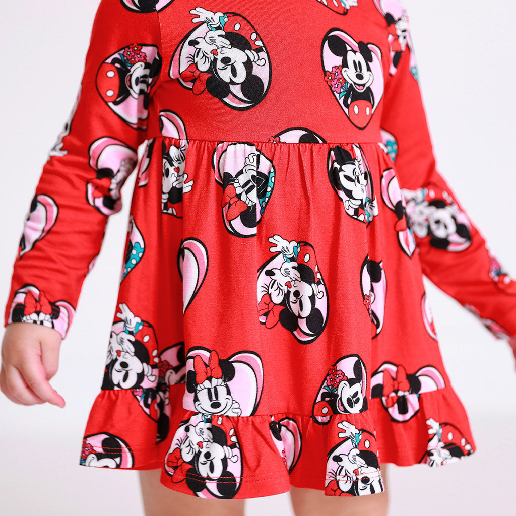 Be My Valentine Long Sleeve Ruffled Bodysuit Dress
