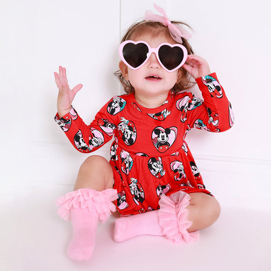 Be My Valentine Long Sleeve Ruffled Bodysuit Dress