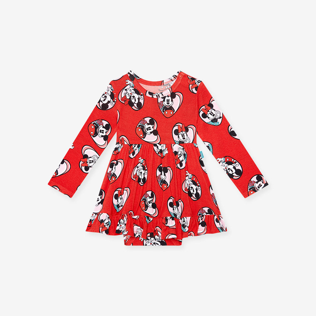 Be My Valentine Long Sleeve Ruffled Bodysuit Dress