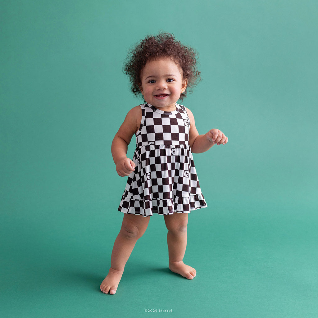 Hot Wheels™ Retro Checker Racerback Ruffled Bodysuit Dress