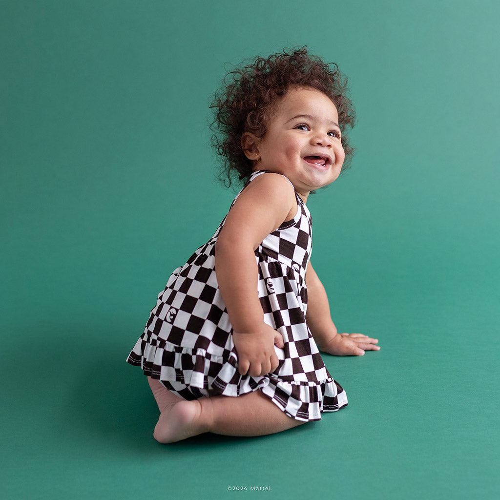 Hot Wheels™ Retro Checker Racerback Ruffled Bodysuit Dress