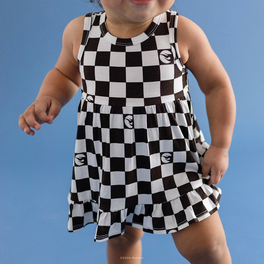 Hot Wheels™ Retro Checker Racerback Ruffled Bodysuit Dress