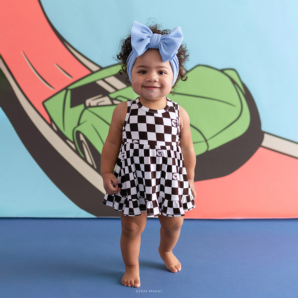 Hot Wheels™ Retro Checker Racerback Ruffled Bodysuit Dress