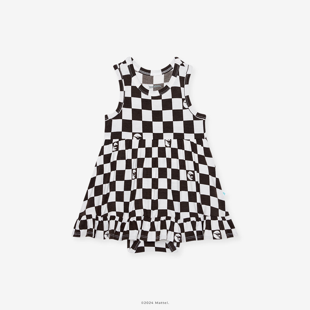 Hot Wheels™ Retro Checker Racerback Ruffled Bodysuit Dress