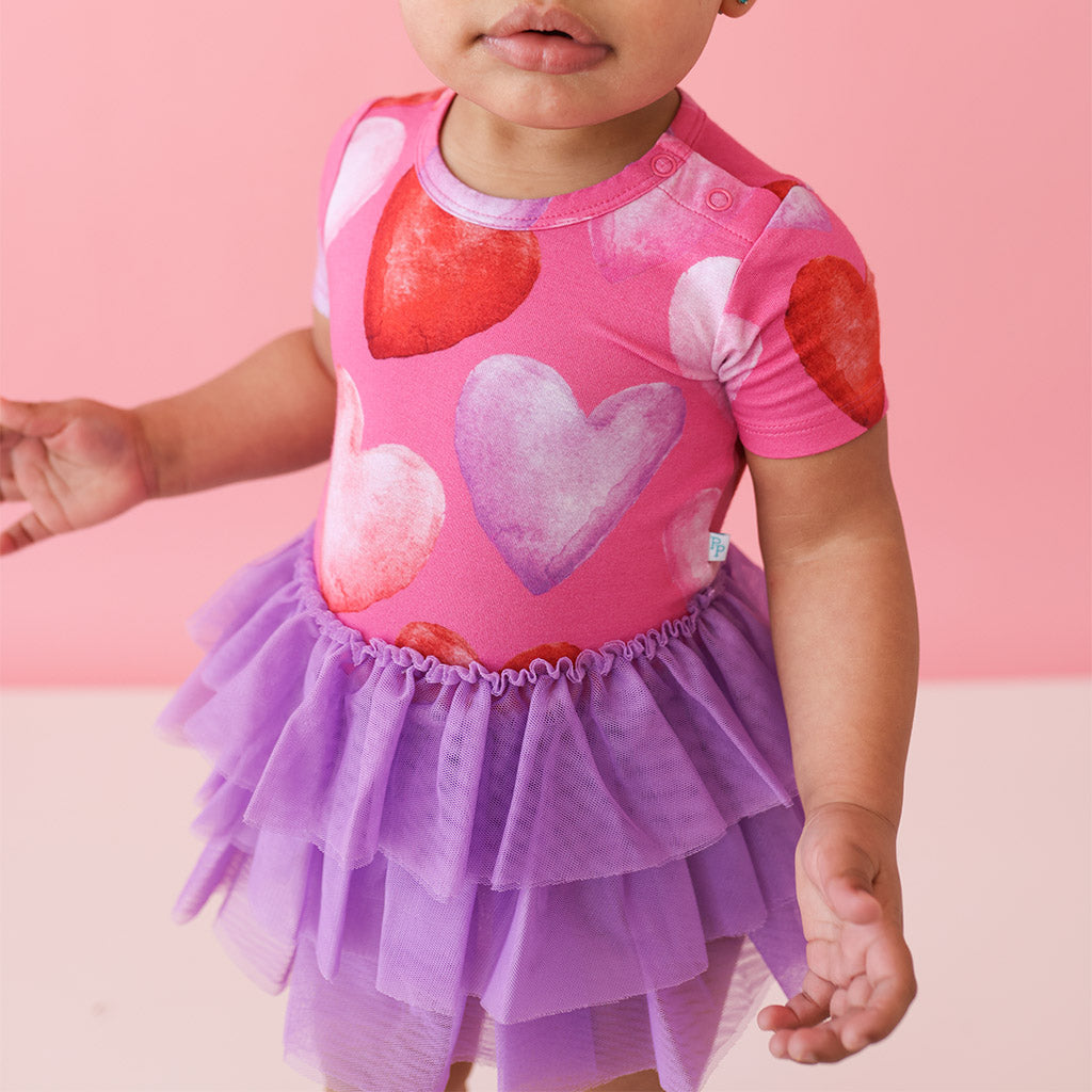 Posh Valentine Short Sleeve Tulle Skirt Bodysuit