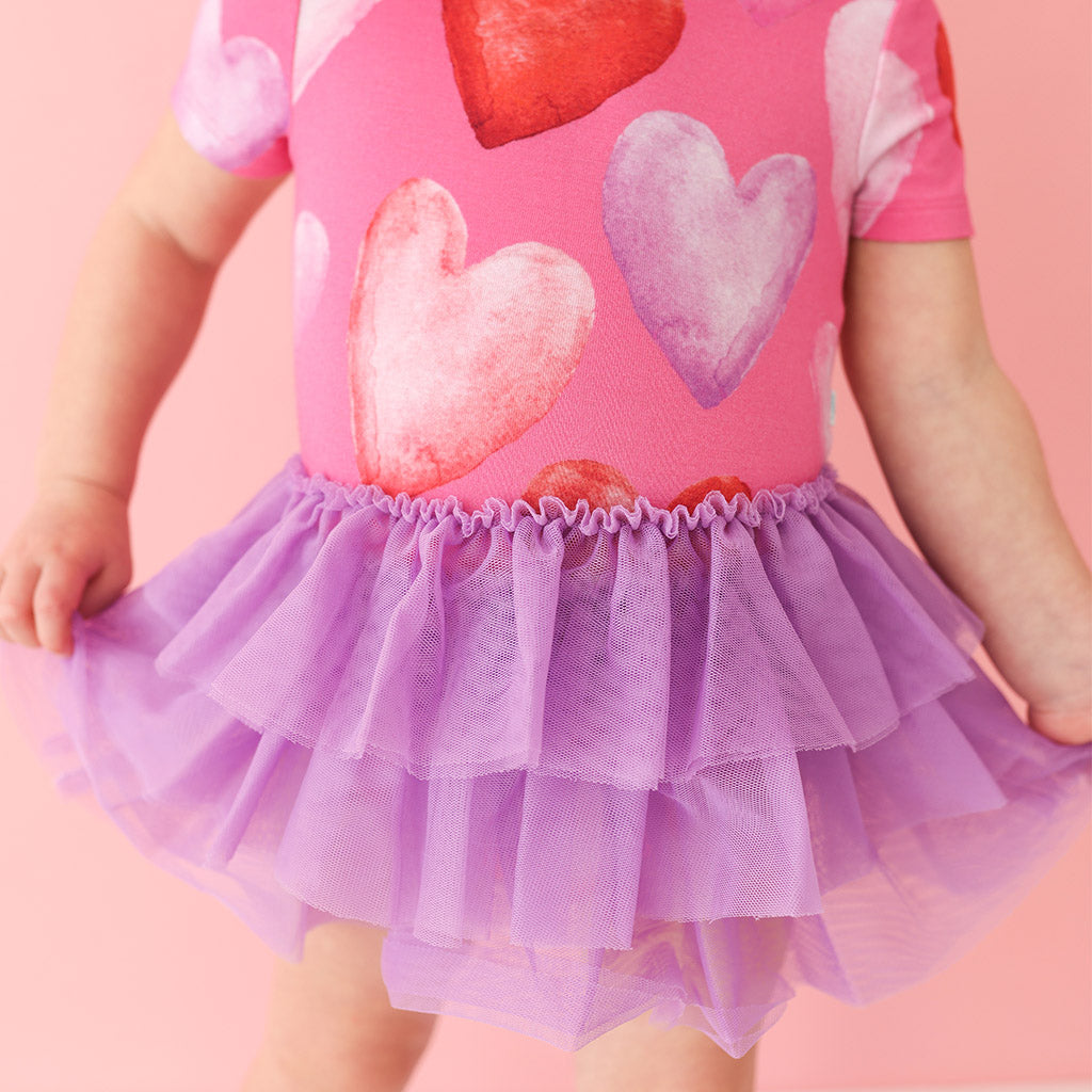 Posh Valentine Short Sleeve Tulle Skirt Bodysuit
