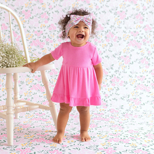 Cruisin' Pink Pointelle Ruffled Bodysuit Dress