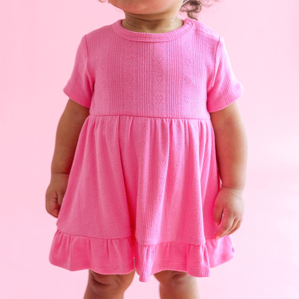 Cruisin' Pink Pointelle Ruffled Bodysuit Dress