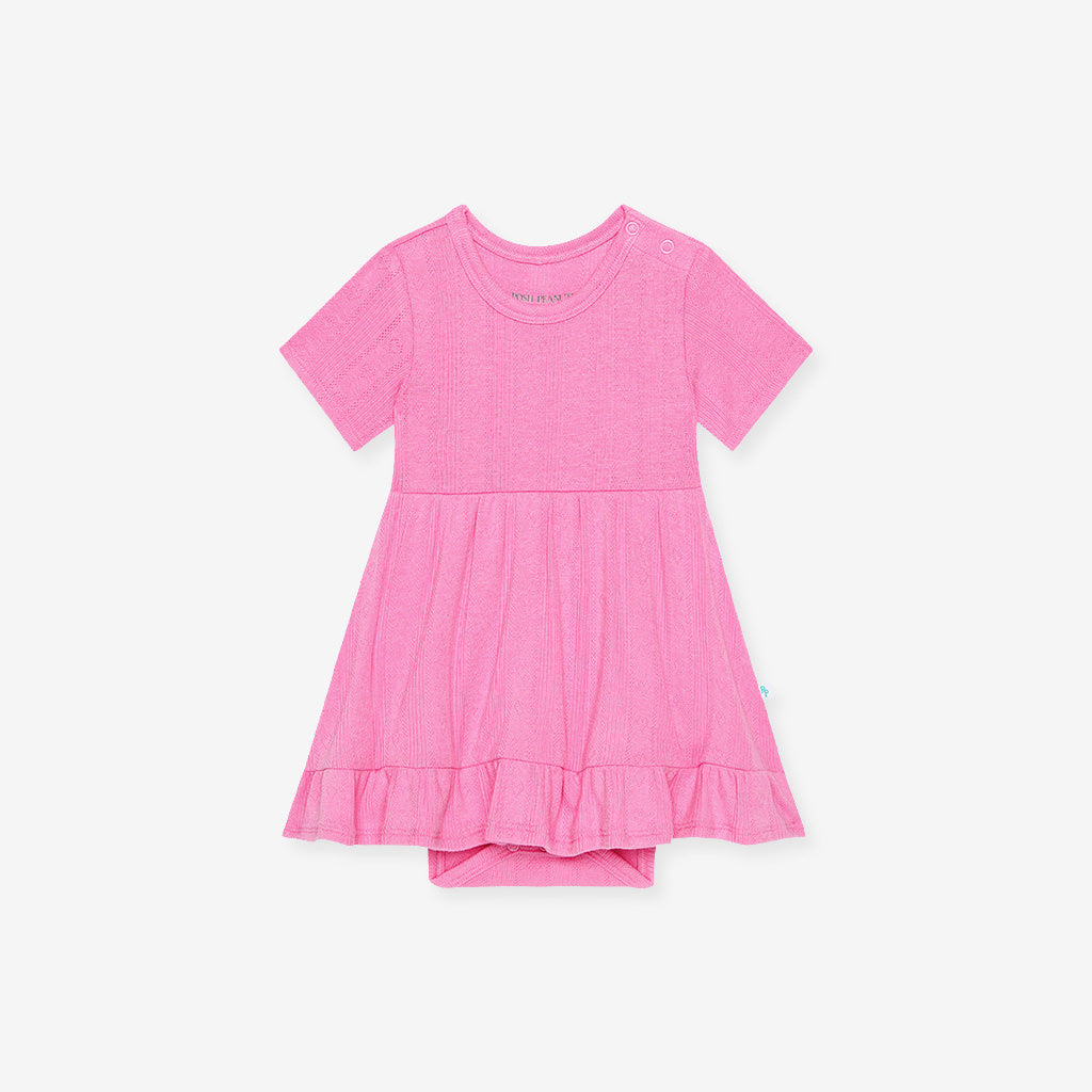 Cruisin' Pink Pointelle Ruffled Bodysuit Dress
