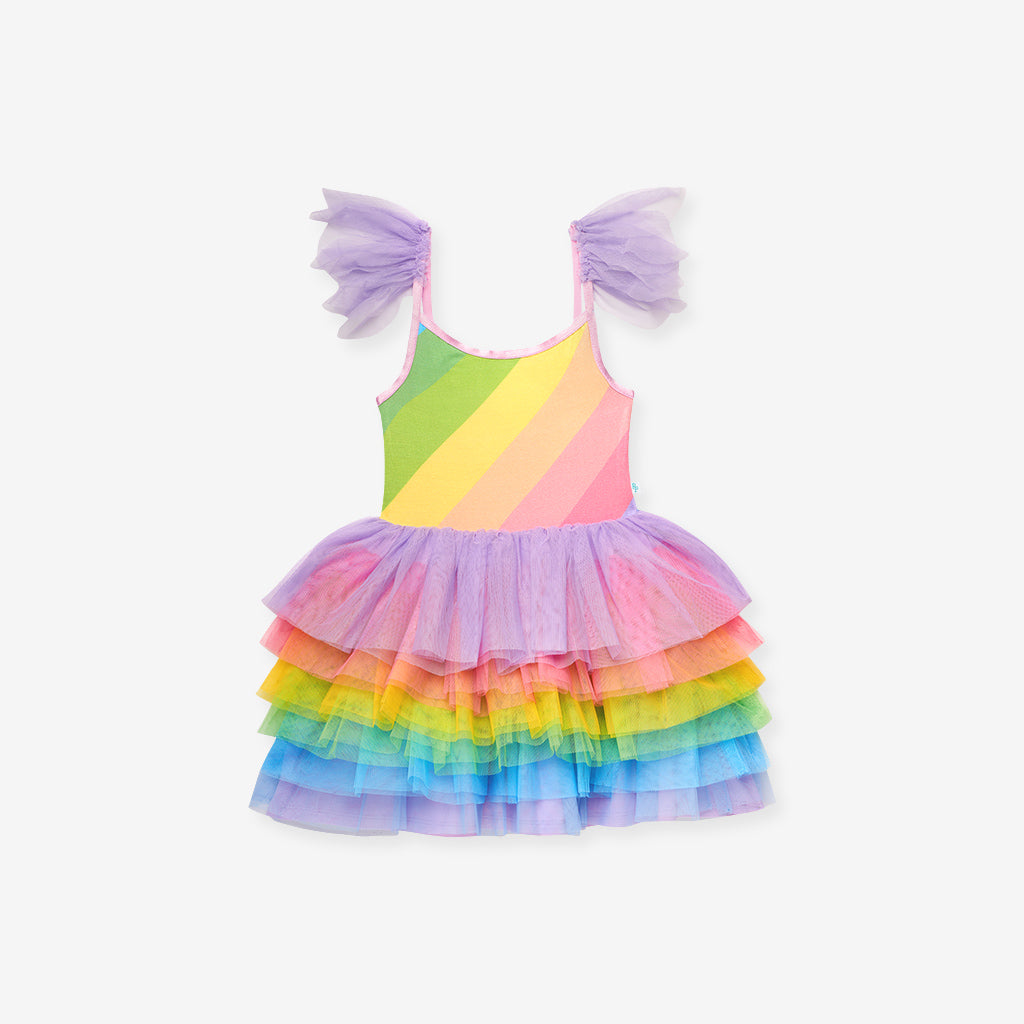 Rainbow Stripe Tulle Smocked Dress