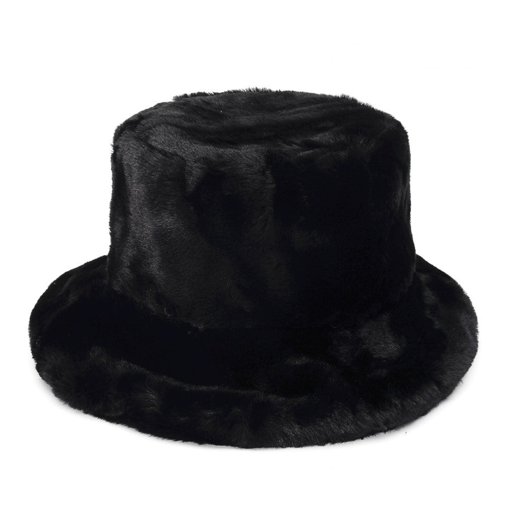 Faux Fur Bucket Hats With Brim Leopard Print or 4 Solid Colors