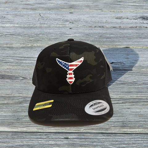 CHASING TAIL SNAP BACK HAT BLACK/MULTI CAM AMERICAN GEL
