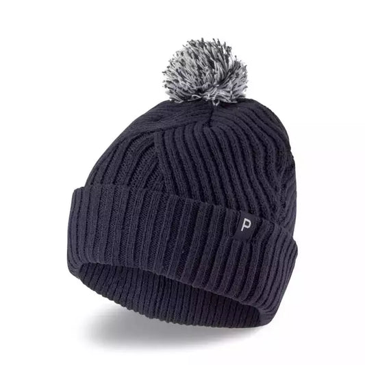 Ladies Puma Removable Pom P Beanie Navy/Bright White