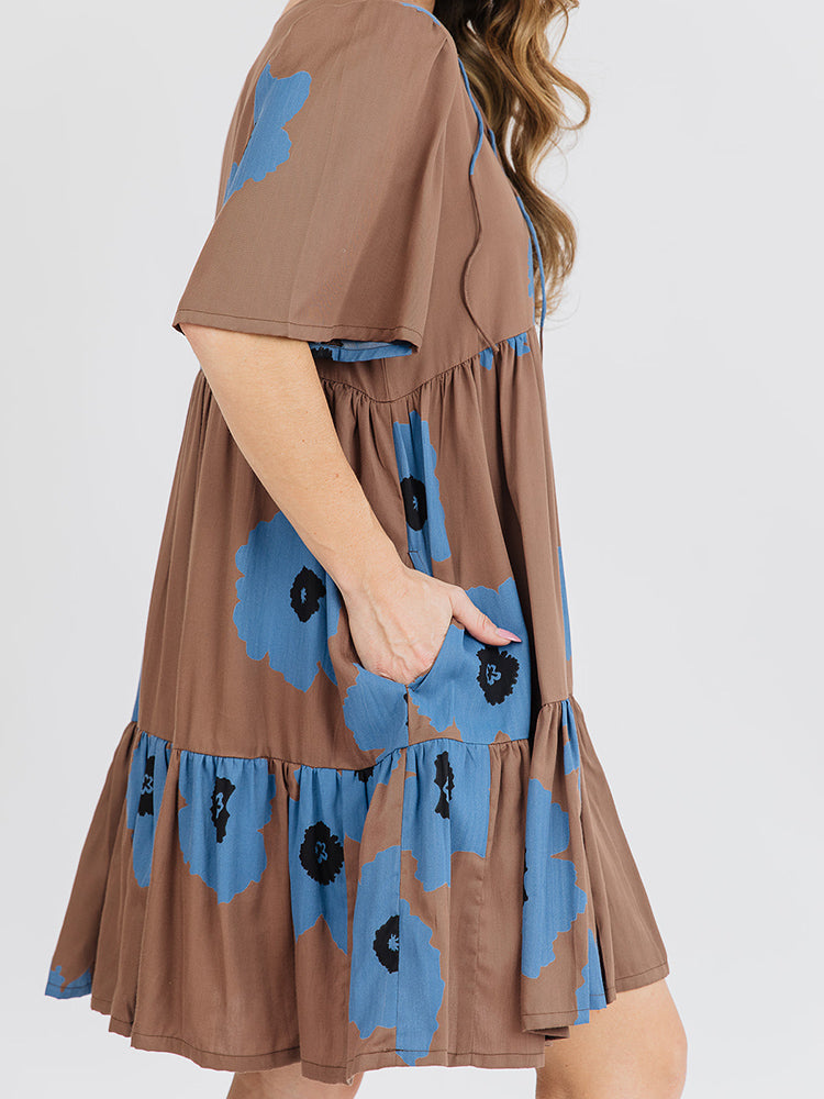 Adelaide Dark Oak Tiered Tencel Mini Dress