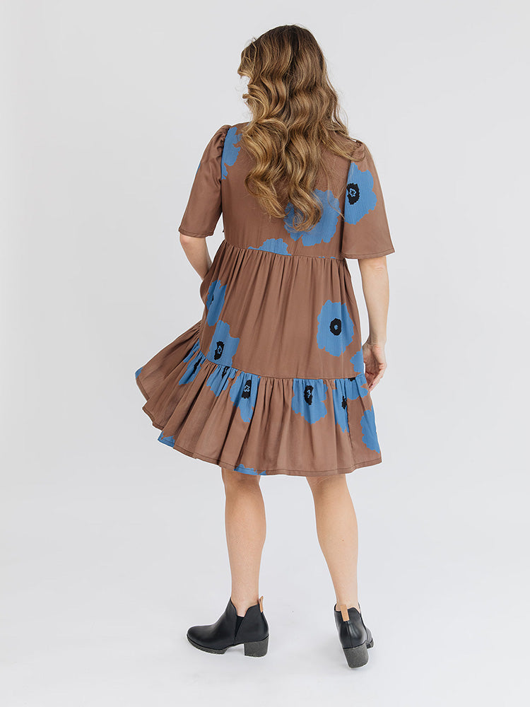 Adelaide Dark Oak Tiered Tencel Mini Dress