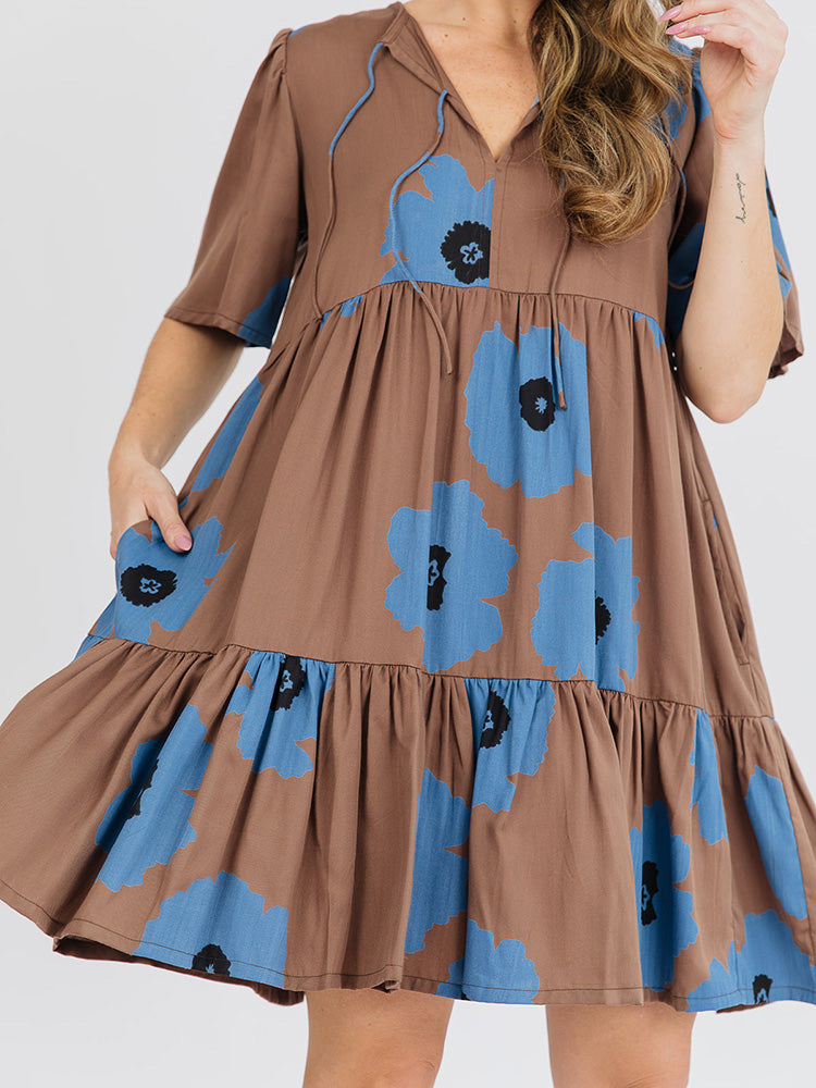 Adelaide Dark Oak Tiered Tencel Mini Dress