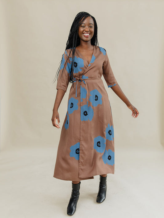 Aditi Dark Oak Tencel Wrap Dress