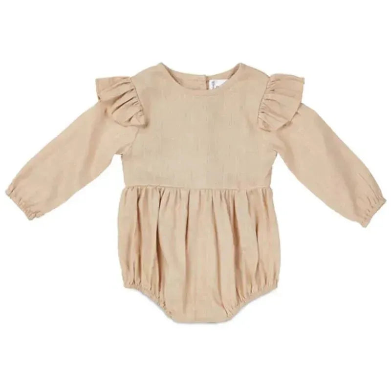 Babe Basics - Flutter Sleeve Linen Baby Romper, Oatmeal