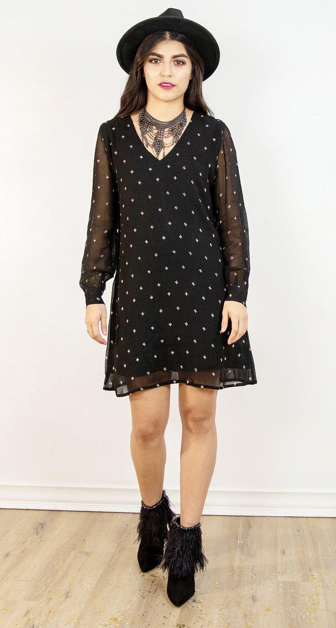 Baby Cacti Shift Dress - Black + Cream