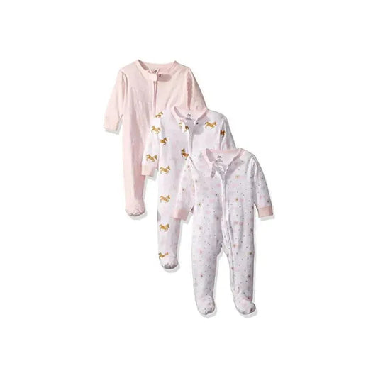 Baby Vision - 3Pk Baby Girl Cotton Zipper Sleep and Play, Unicorn