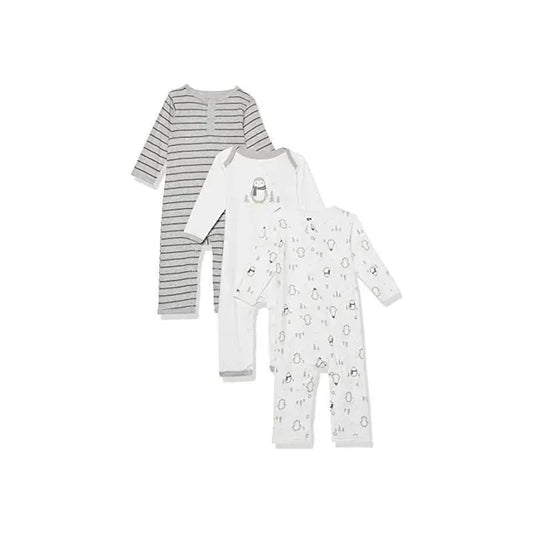 Baby Vision - 3Pk Gray Penguin Layette Coveralls
