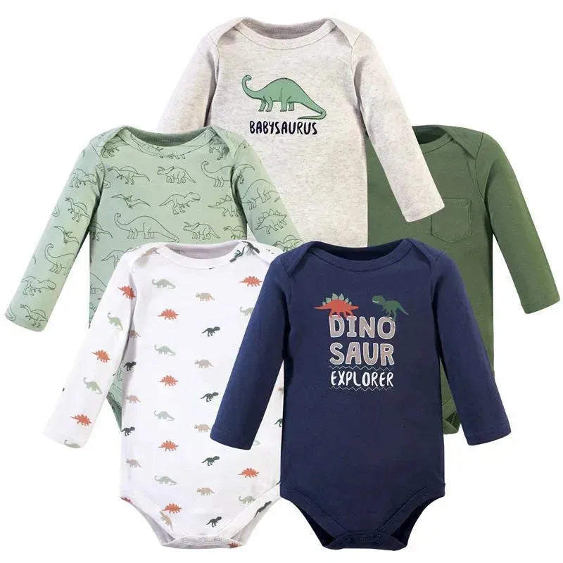 Baby Vision - Baby Boy Cotton Long-Sleeve Bodysuits 5Pk, Dinosaur Explorer