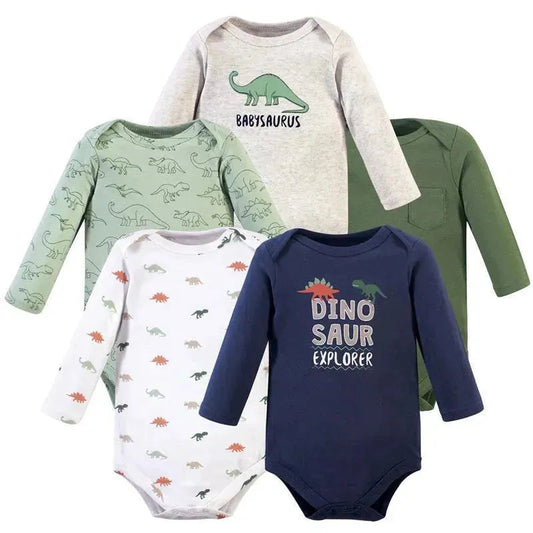 Baby Vision - Baby Boy Cotton Long-Sleeve Bodysuits 5Pk, Dinosaur Explorer