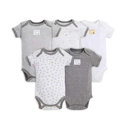 Burt's Bees 5-Pack Short Sleeve Bodysuits, Heather Grey