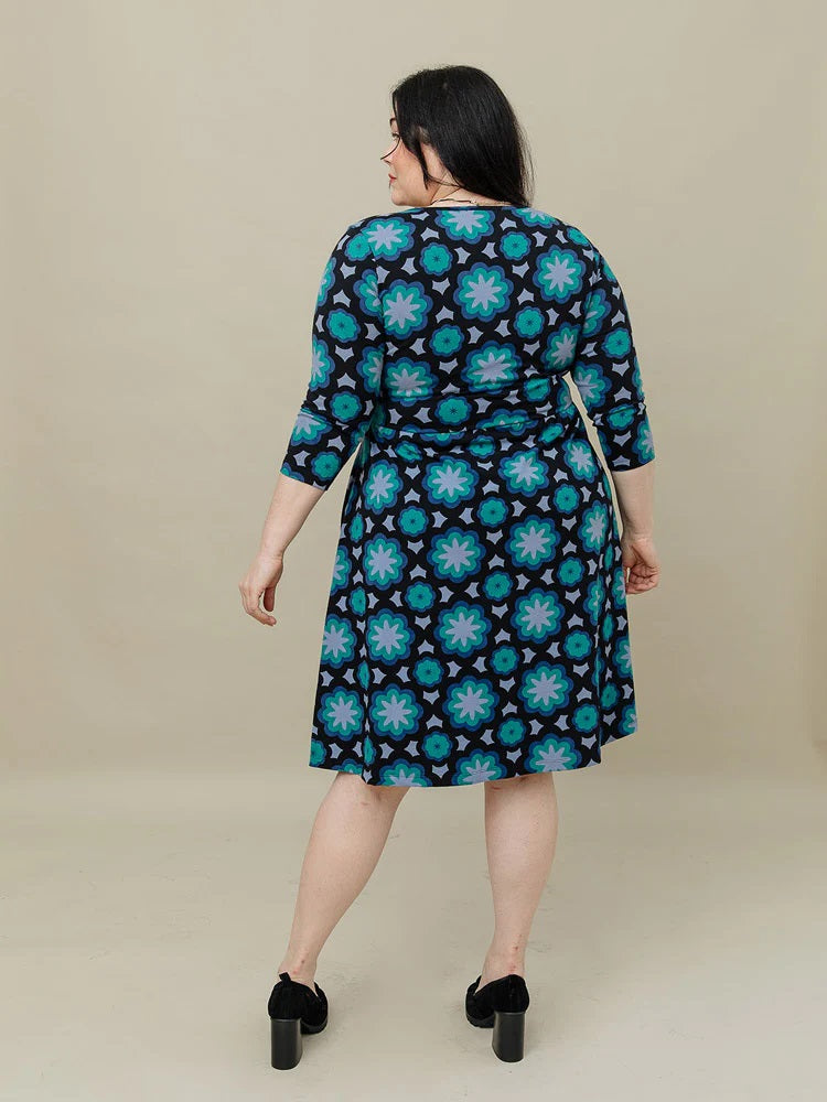 Callie Mod Teal Long Sleeve Wrap Dress