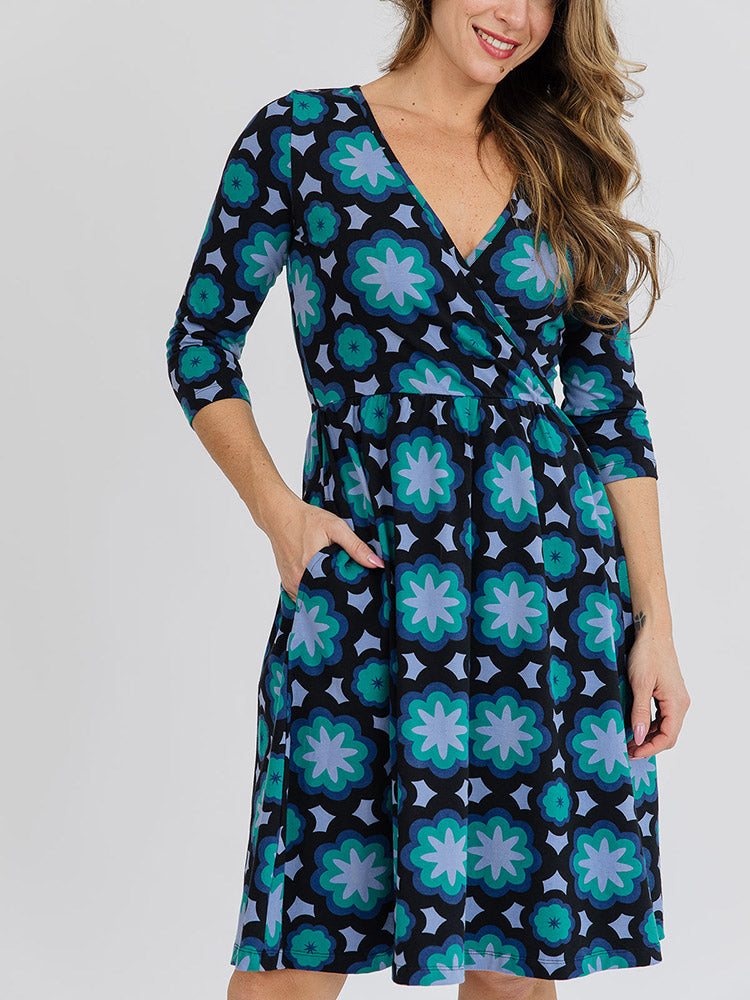Callie Mod Teal Long Sleeve Wrap Dress