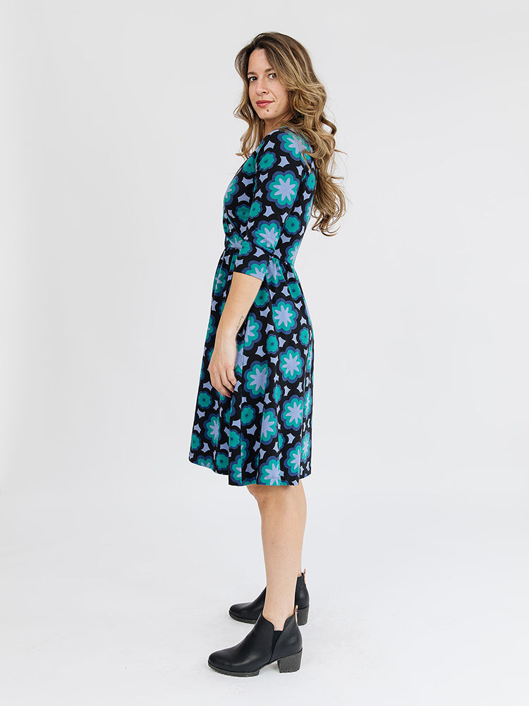 Callie Mod Teal Long Sleeve Wrap Dress