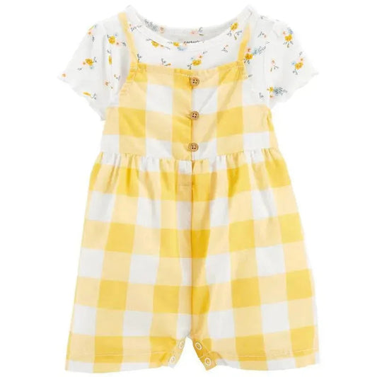 Carters - Baby Girl 2Pk Floral Tee & Shortall Set, Yellow/White