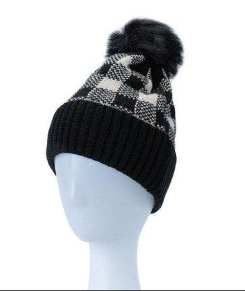 Women's Accessories - Hats Checkered Pom Pom Beanie