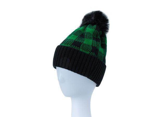 Women's Accessories - Hats Checkered Pom Pom Beanie