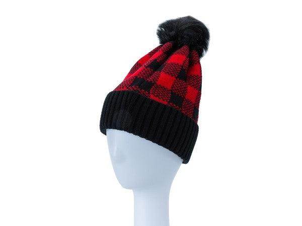Women's Accessories - Hats Checkered Pom Pom Beanie