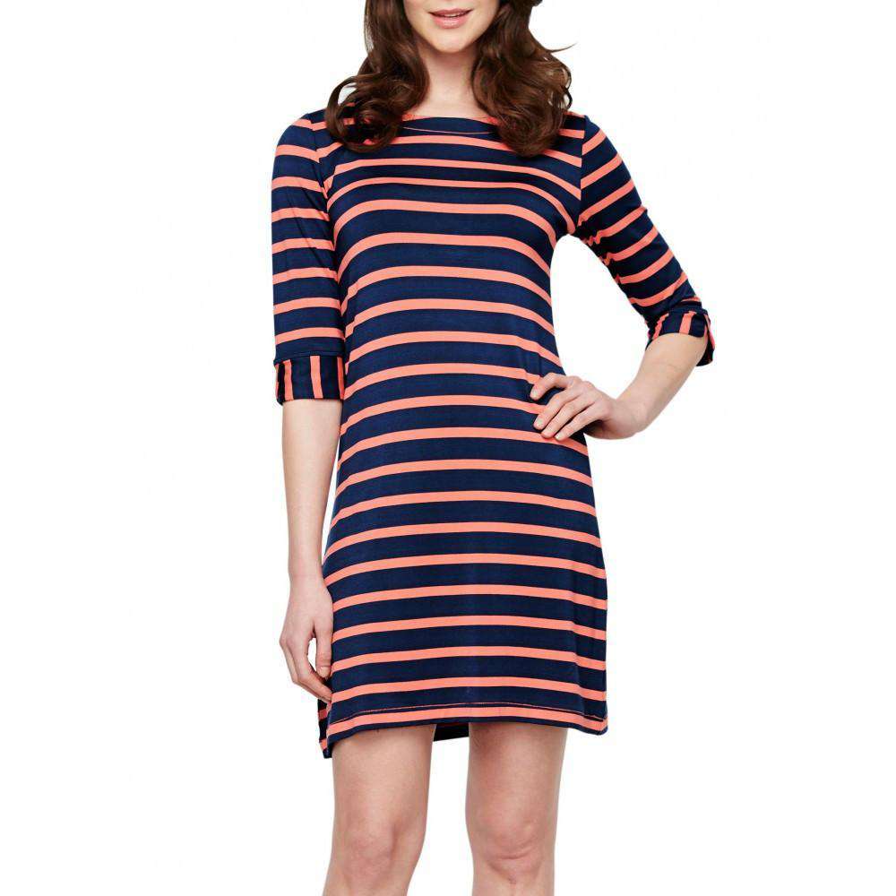 Peplum Dress in Navy & Coral Stripes by Hatley