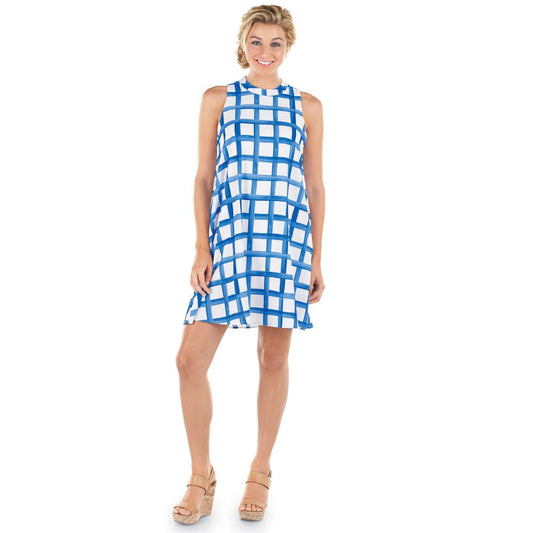 Sawyer Swing Dress in Blue/White Window Pane by Mud Pie