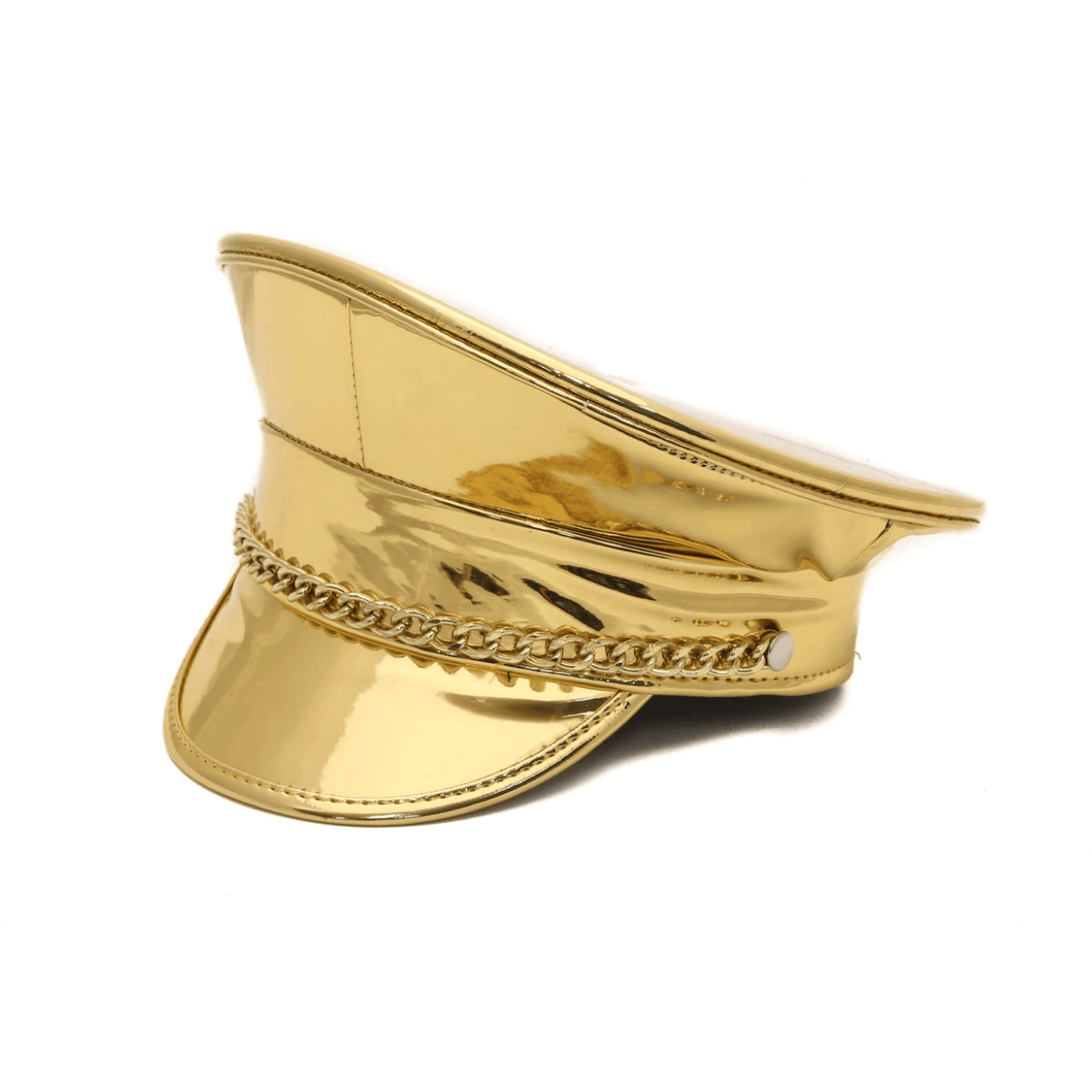 Patent Leather Festival Captain Hat with Chain Link