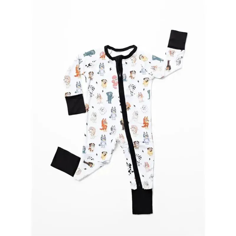 Ellie Sue - Baby Blue Dog & Friends Bamboo Zipper Romper